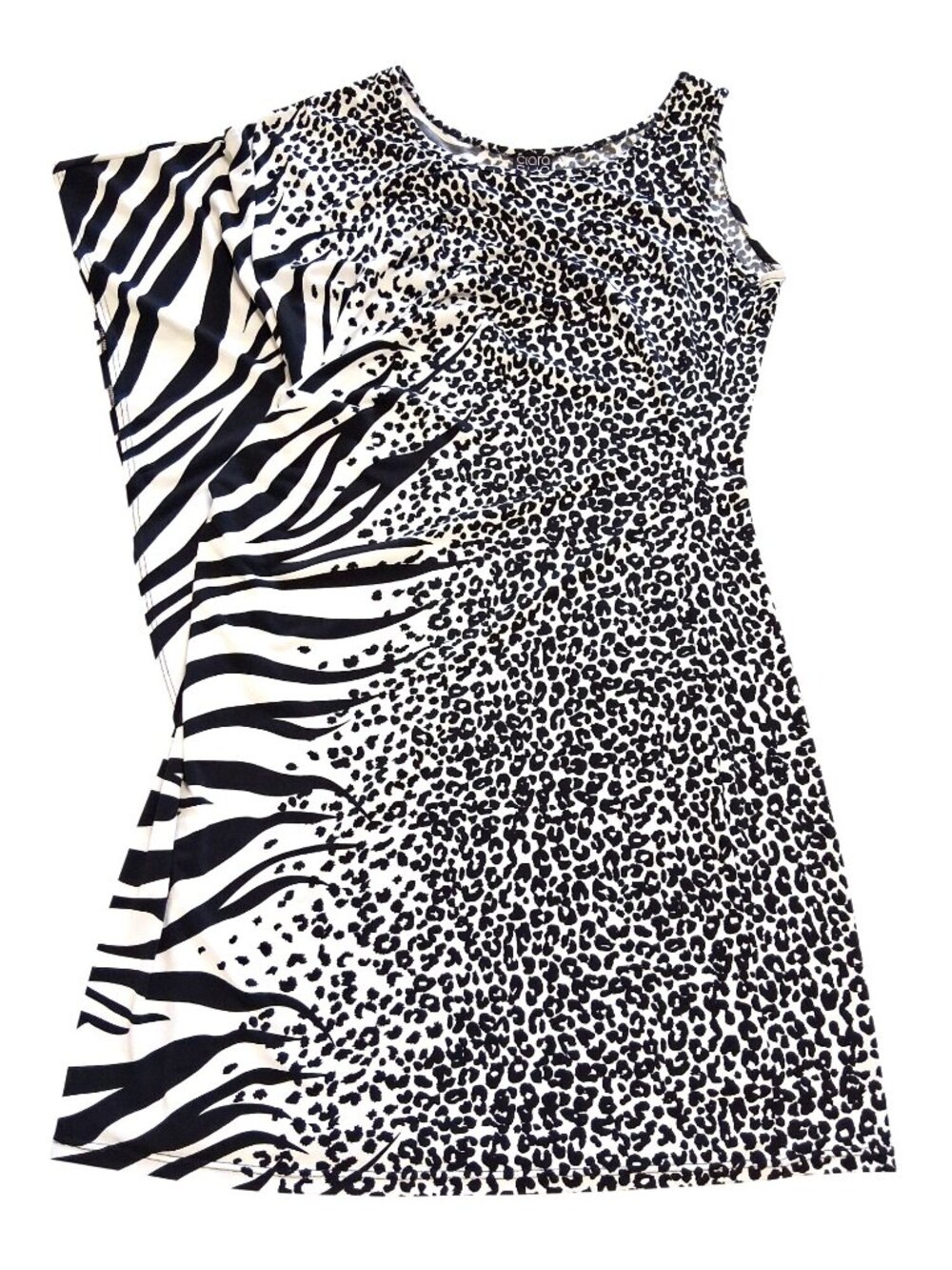 Ciara Sun Woo Black & White Zebra & Leopard Print Asymmetrical Sleeve Dress S